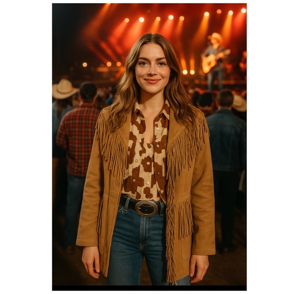 Divine Heritage Camel Wool Fringe Shawl Coat Western Boho Jacket L NWT Cowgirl - Picture 2 of 12